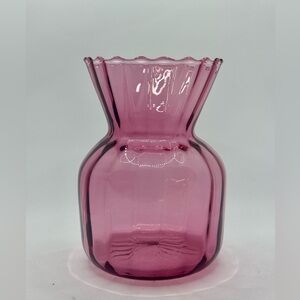 Vintage Pilgrim Cranberry Glass Sack Bag Vase 5.75” Ribbed Ruffled Top